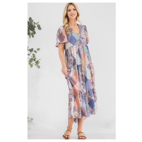 🆑Cute patchwork V neck dress - Picture 3 of 10